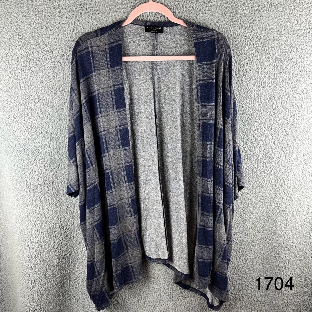 Lane Bryant Blue & Gray Plaid Short Dolman Sleeve Open Front Cardigan 14/16 NWOT